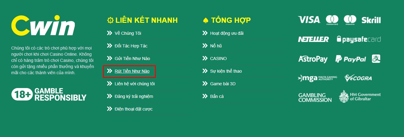 Thực hiện việc rút tiền từ tài khoản cwin